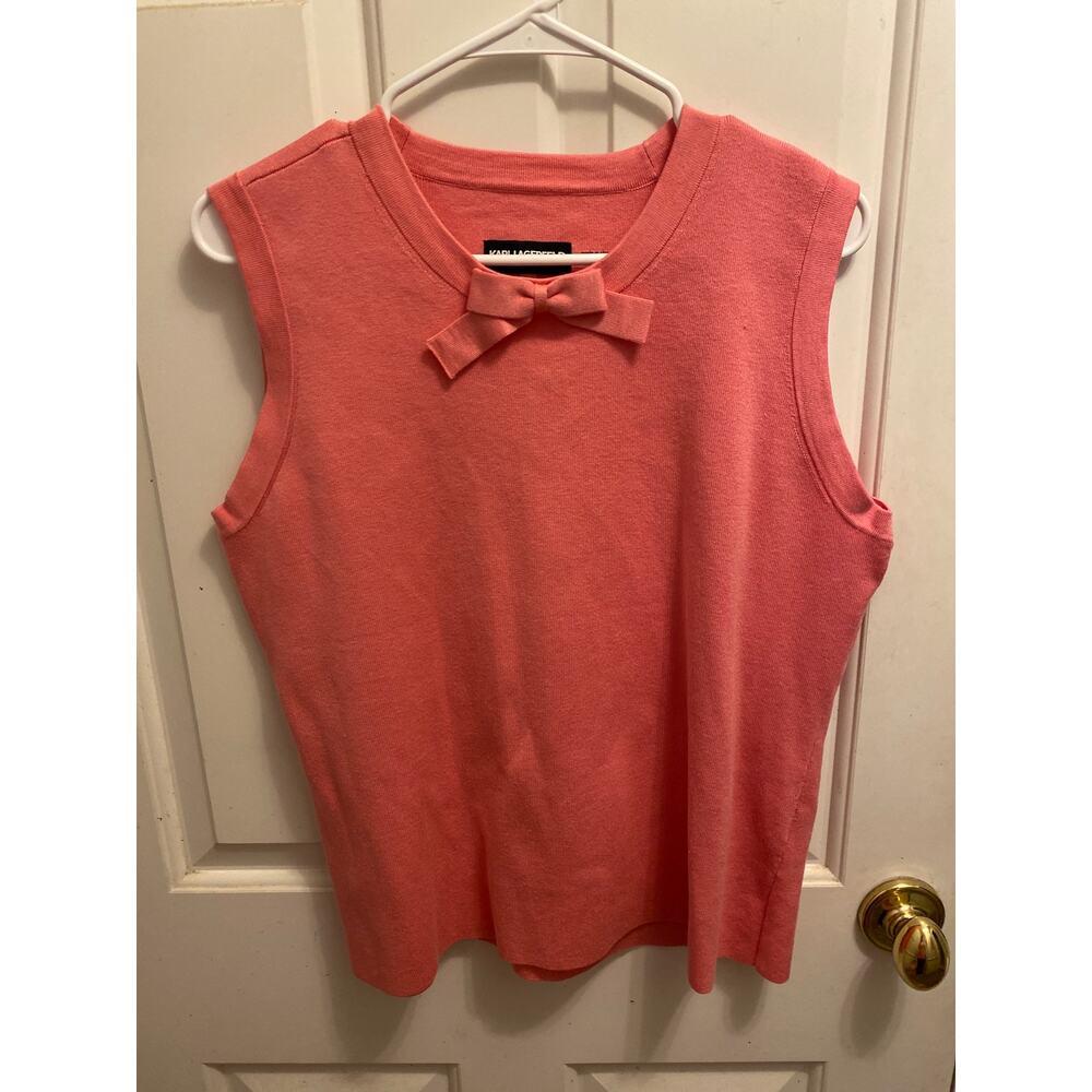 Karl Lagerfield Paris Women's Size XL Peachy Pink Bow Sleeveless Vest Top